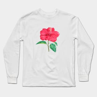 one red hibiscus watercolor painting Long Sleeve T-Shirt